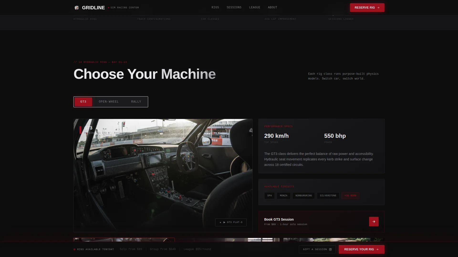 Racing Simulator Center Landing Page Template