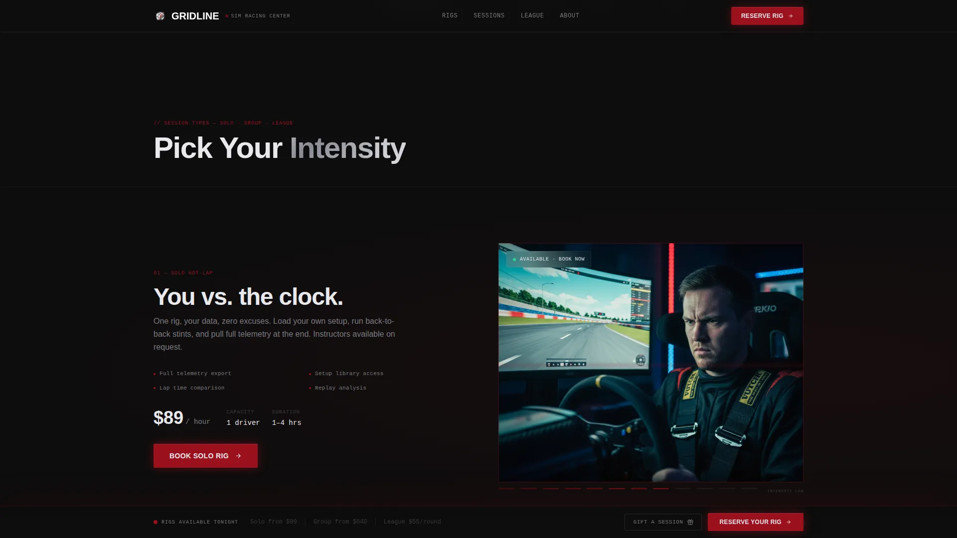 Racing Simulator Center Landing Page Template