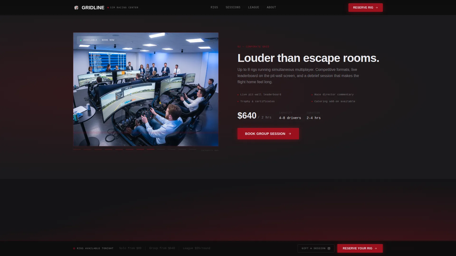 Racing Simulator Center Landing Page Template