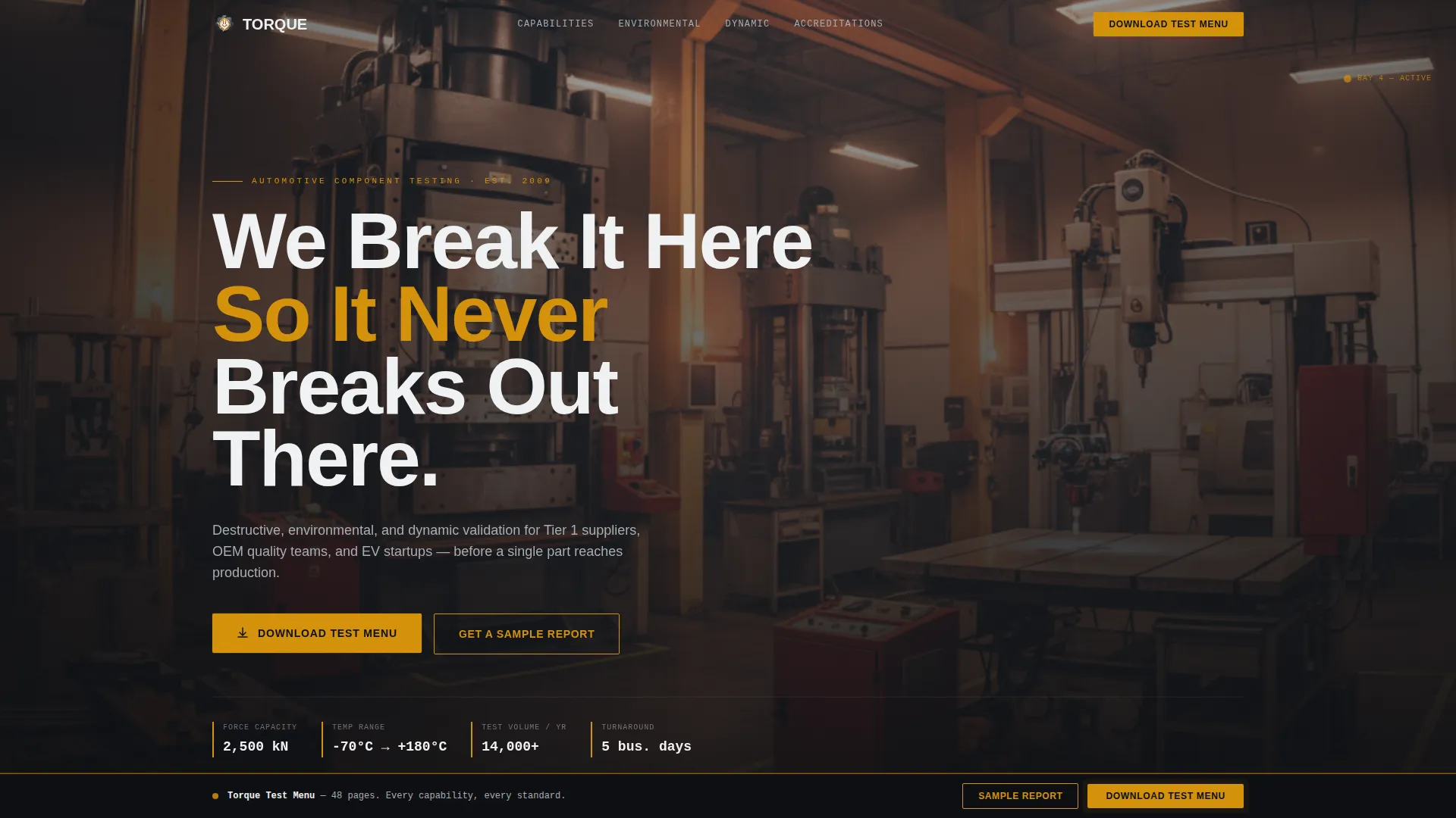 Industrial Automotive Testing Lab Landing Page