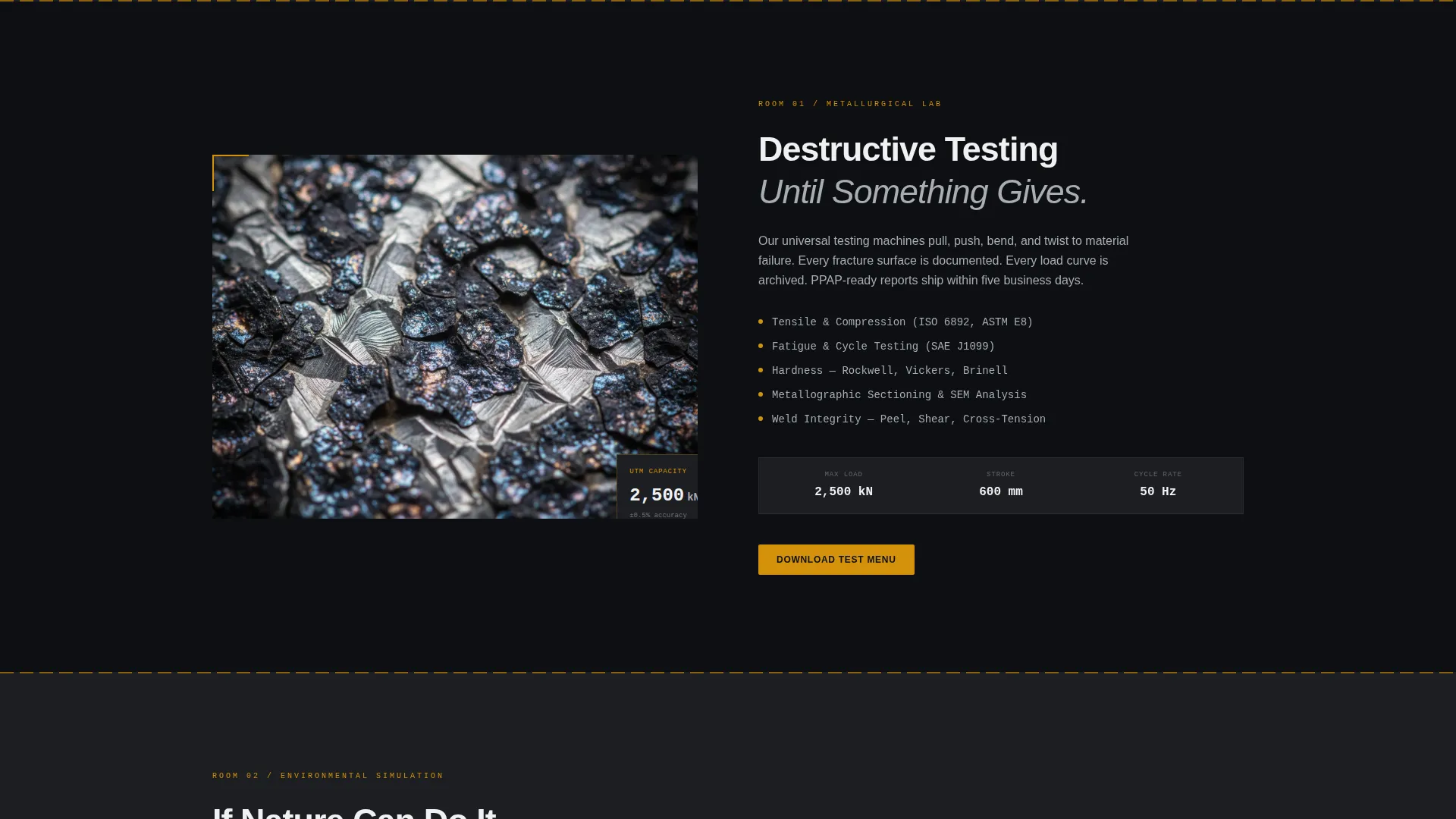 Industrial Automotive Testing Lab Landing Page