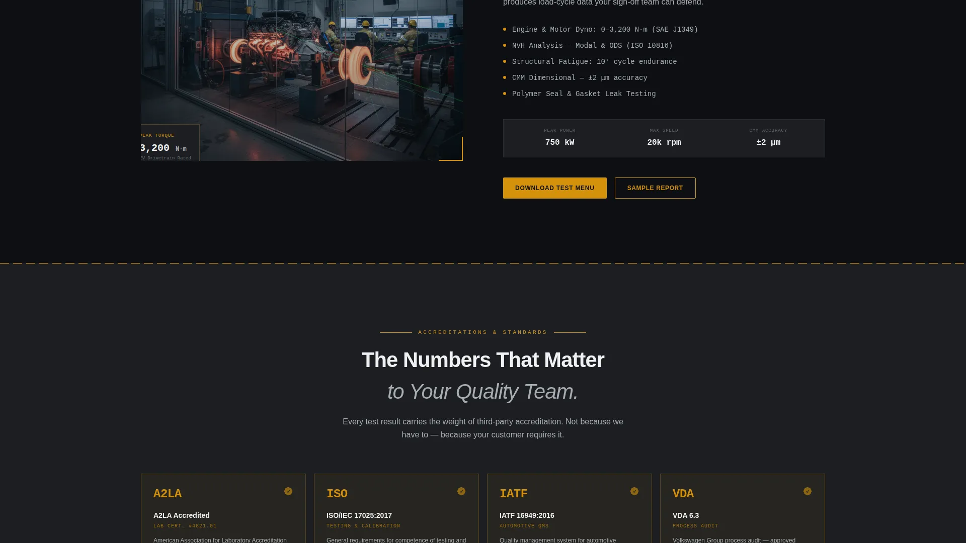 Industrial Automotive Testing Lab Landing Page