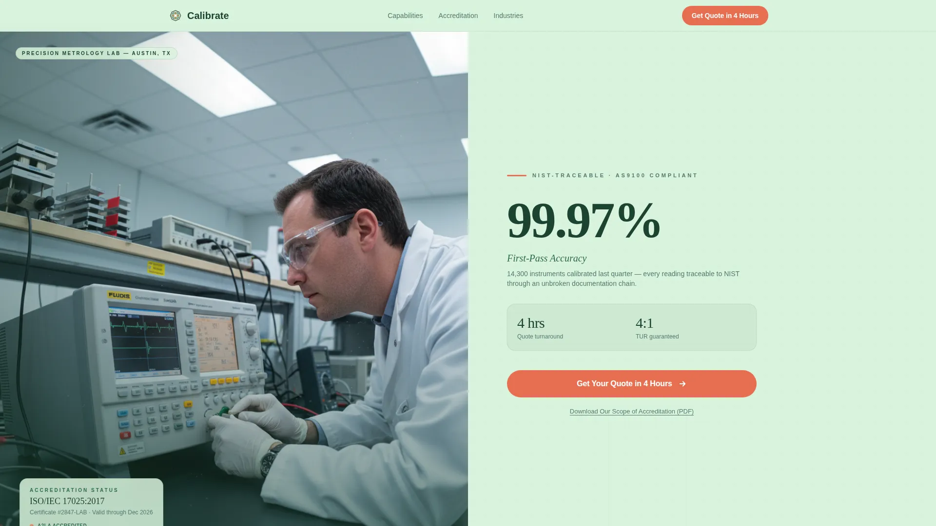 Precision Metrology Lab Landing Page Template