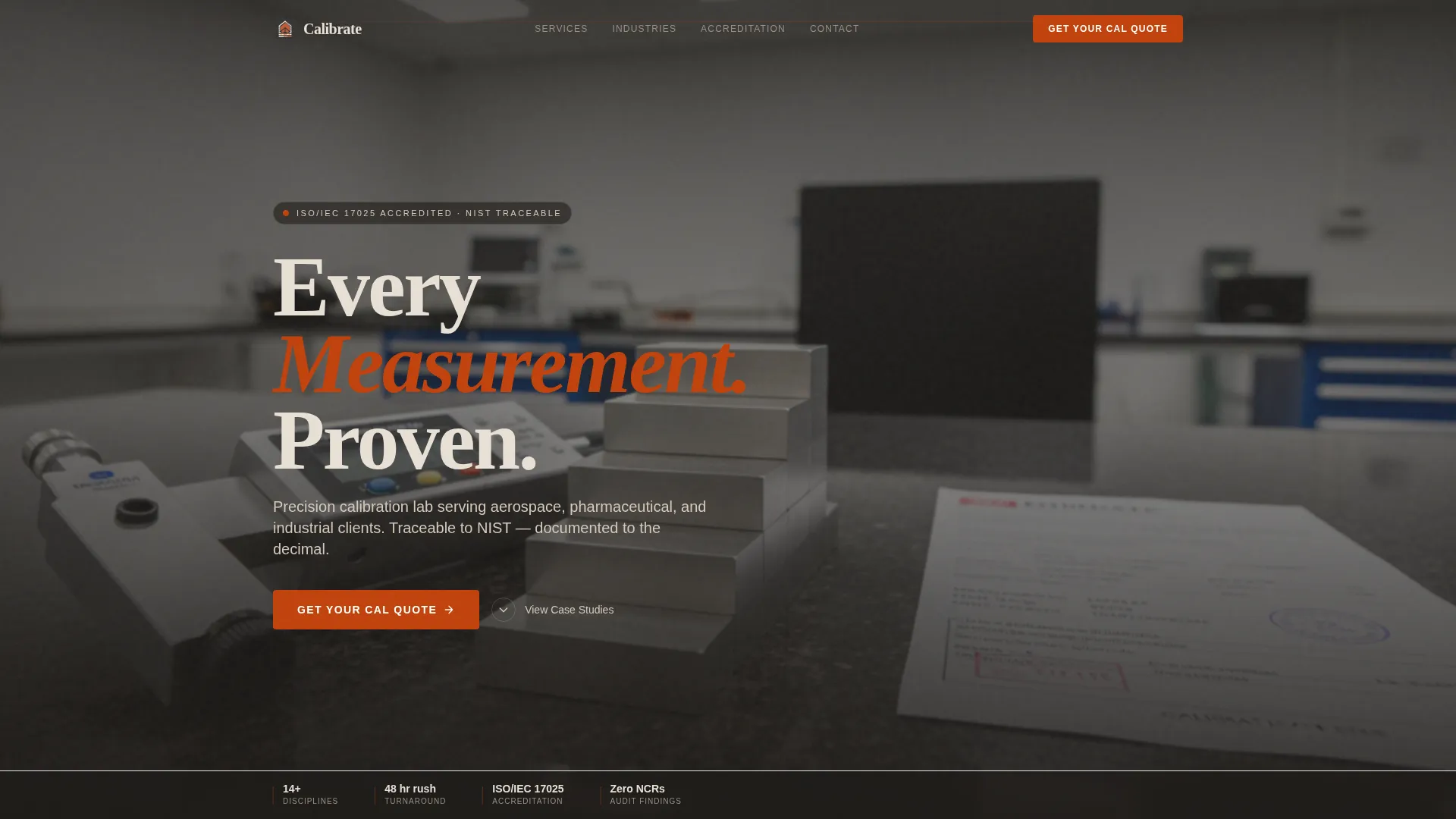 Precision Calibration Service Landing Page Template