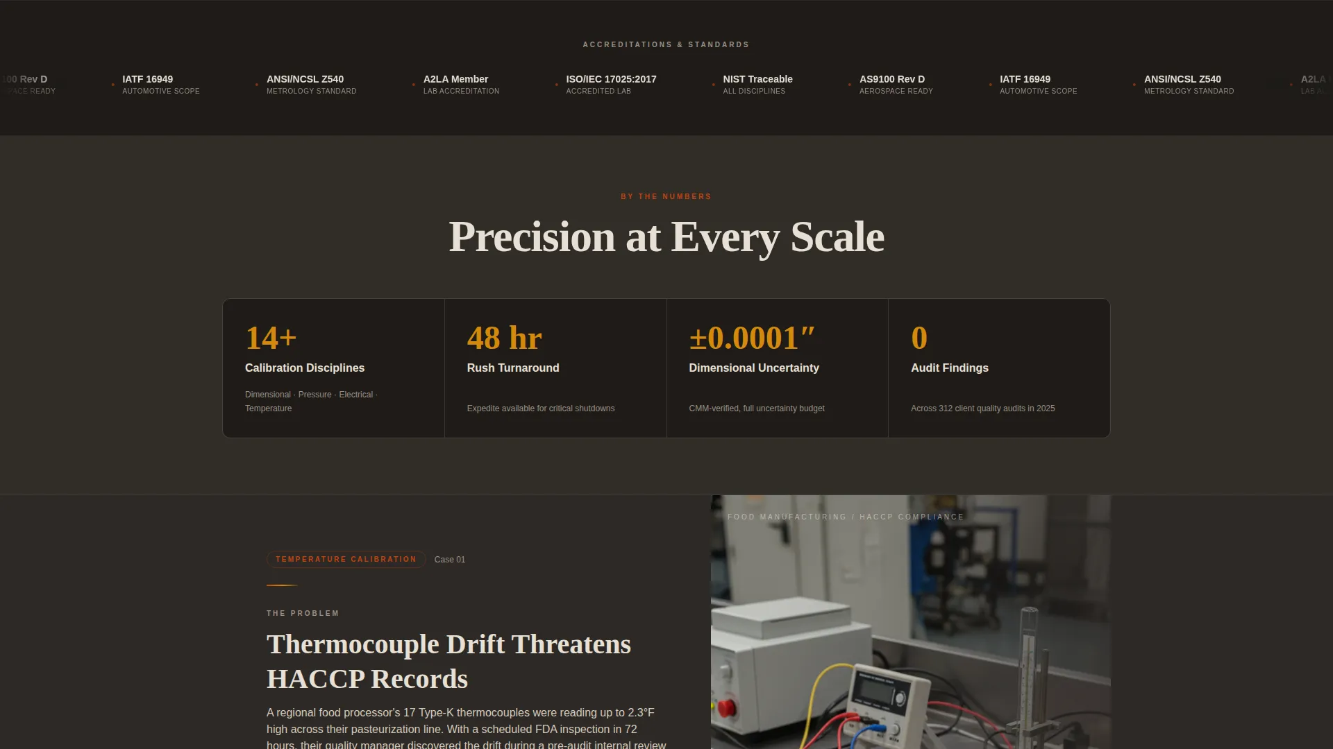 Precision Calibration Service Landing Page Template