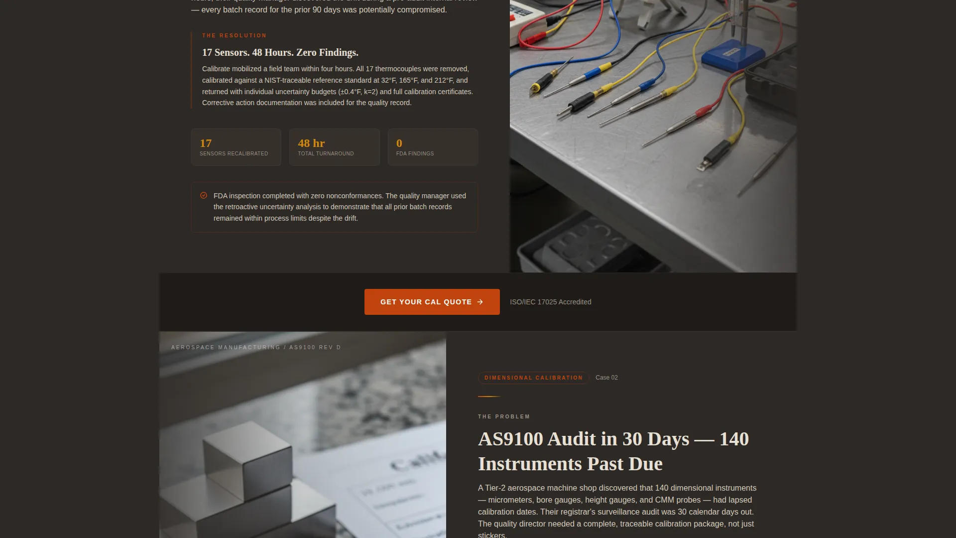 Precision Calibration Service Landing Page Template
