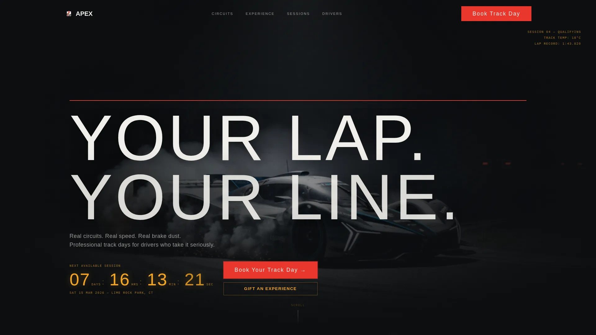 Motorsport Track Day Landing Page Template
