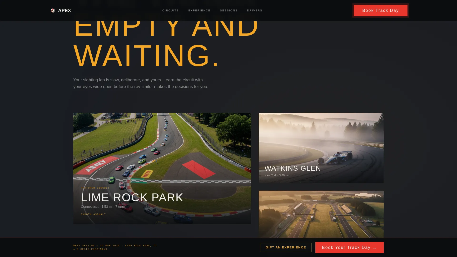 Motorsport Track Day Landing Page Template