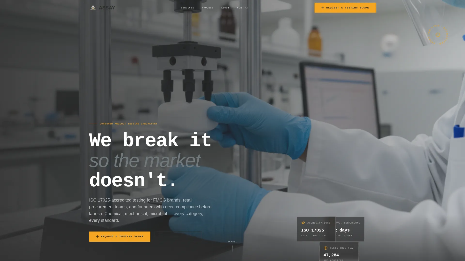 Consumer Goods Quality Testing Lab Landing Page