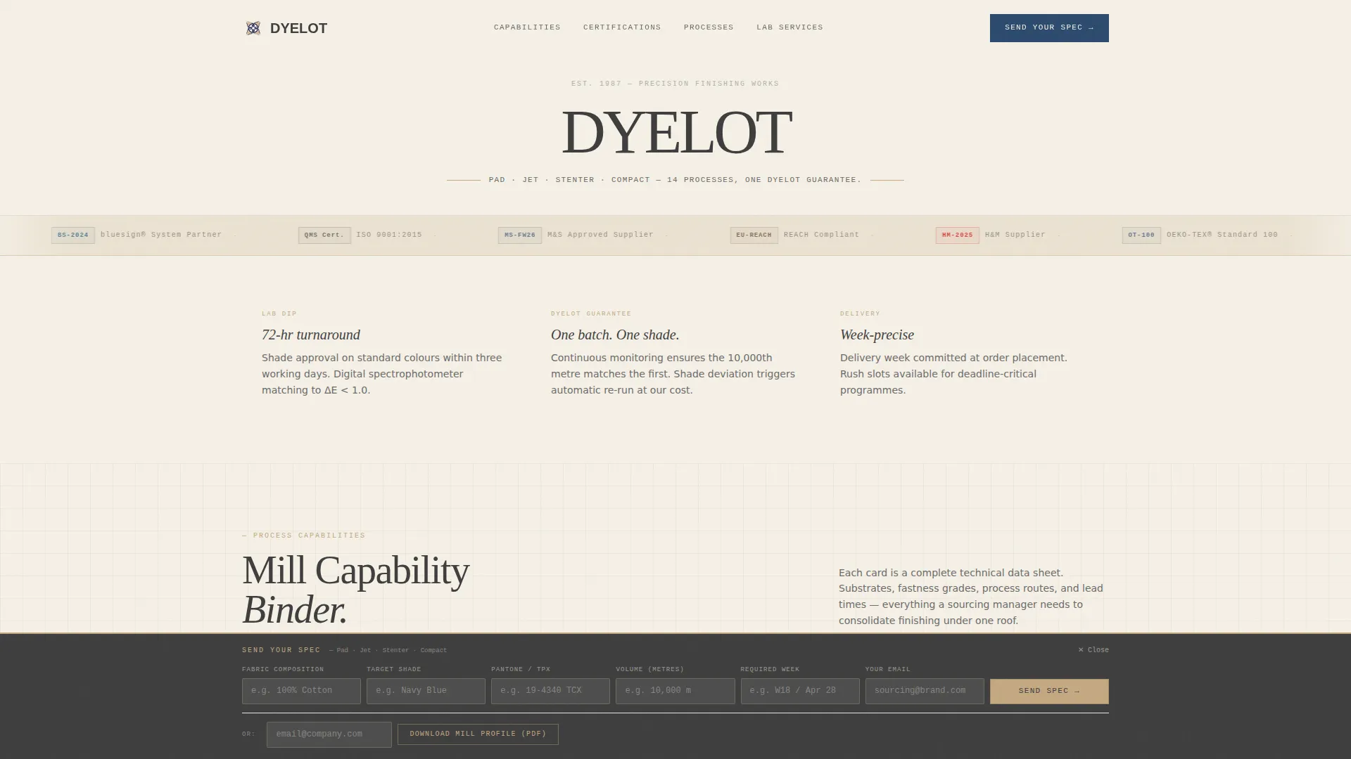 Dyeing & Finishing Mill Landing Page Template
