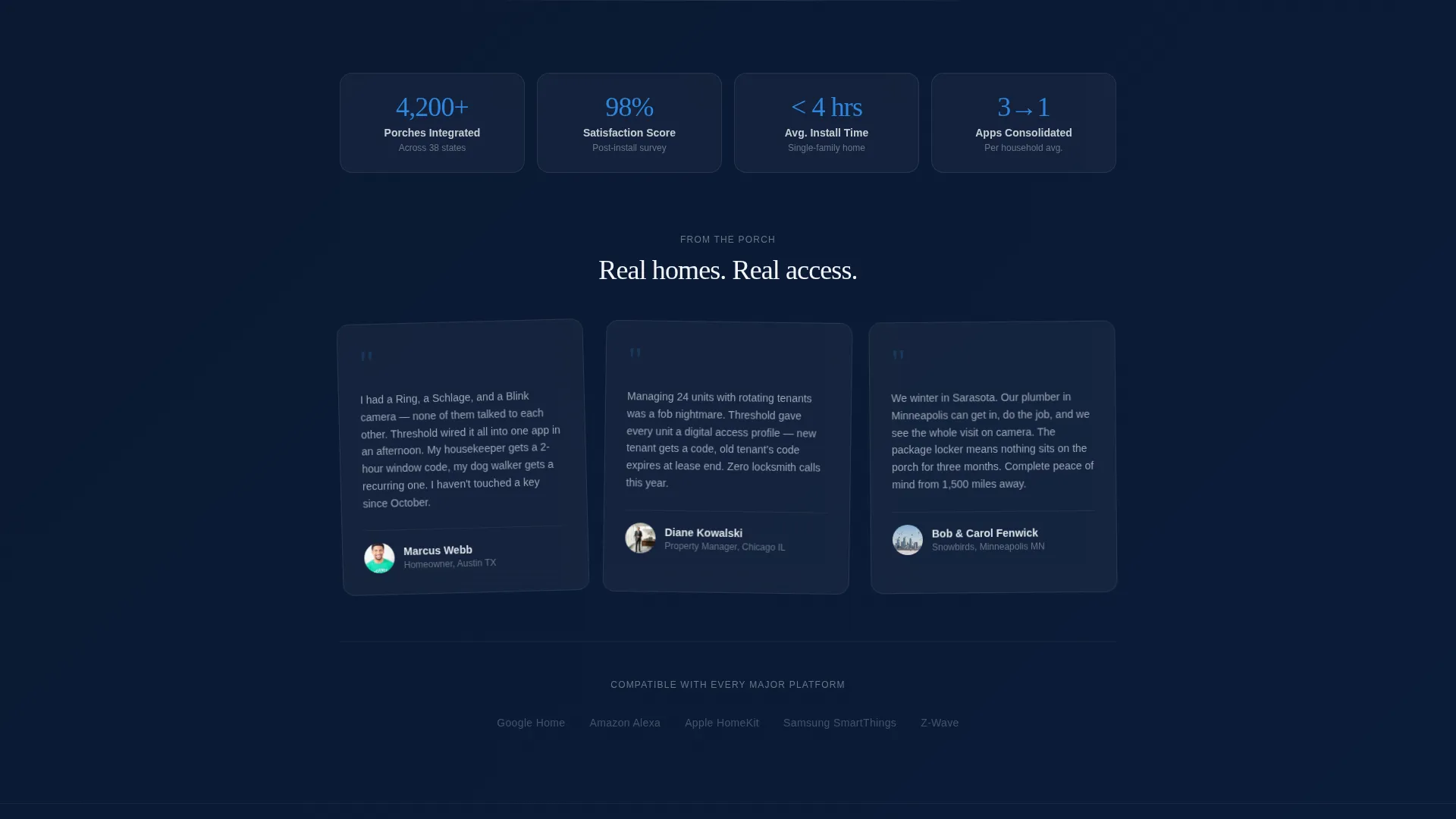 Front Porch Smart Home Integration Landing Page