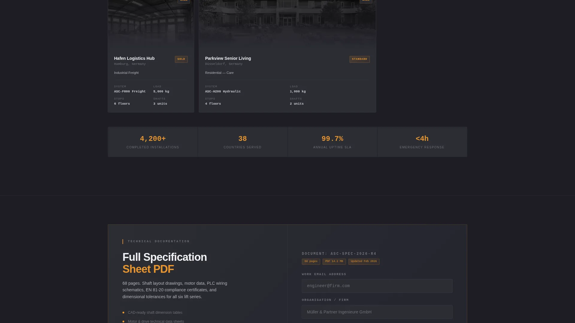 Elevator Manufacturer Landing Page Template