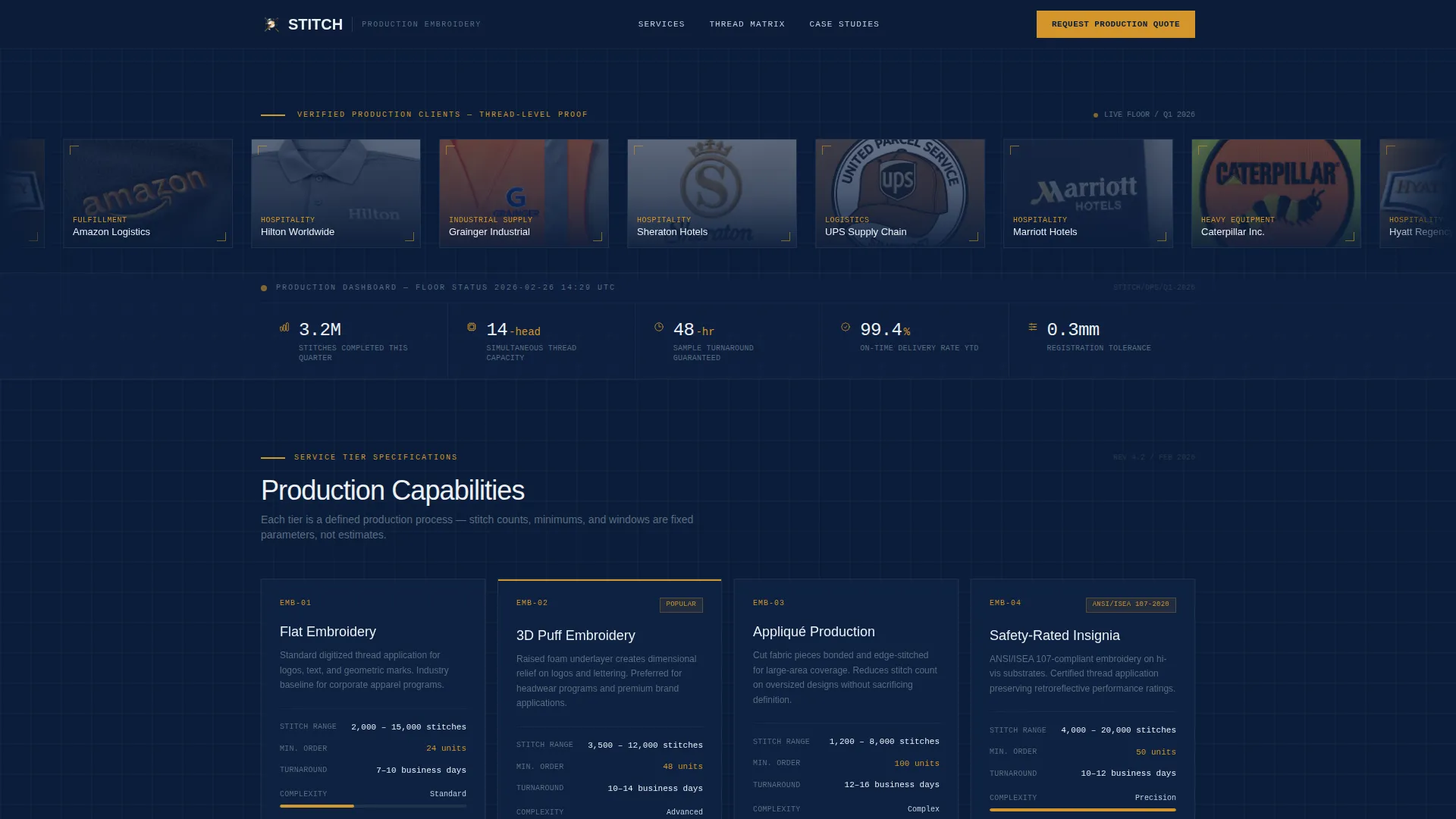 Precision Embroidery B2B Landing Page Template