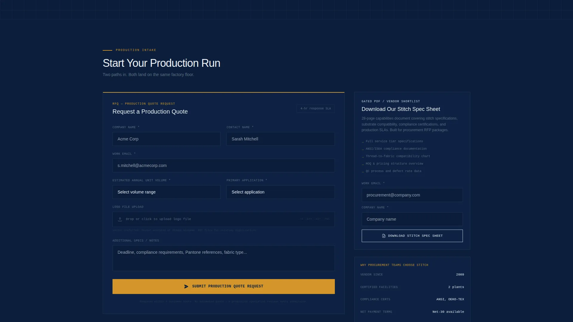 Precision Embroidery B2B Landing Page Template
