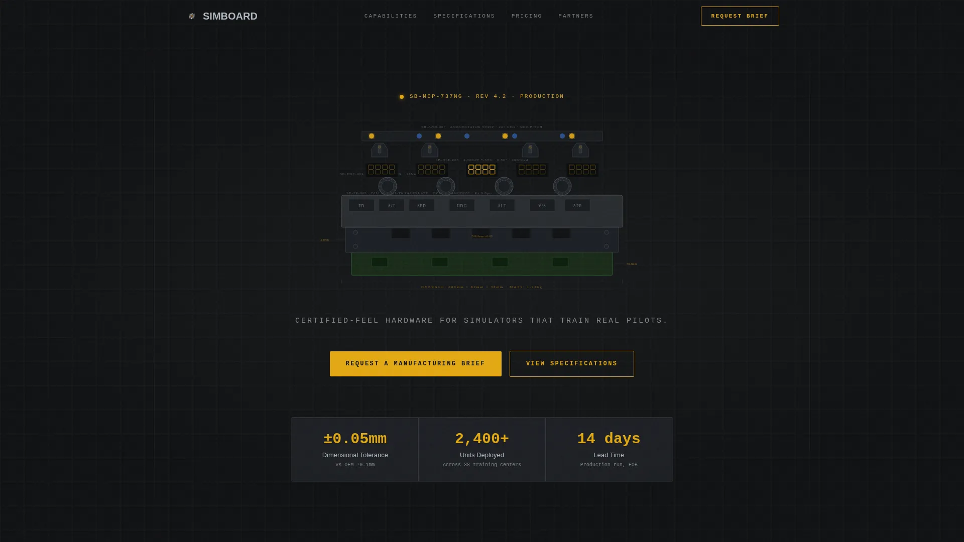 Precision Flight Simulator Hardware Landing Page