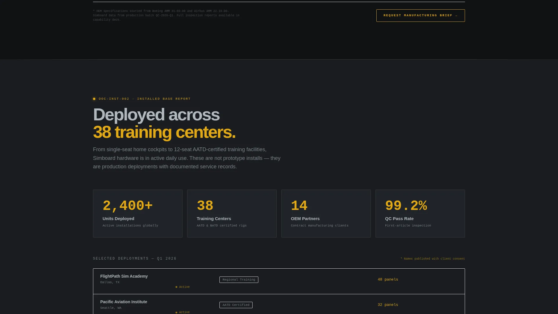 Precision Flight Simulator Hardware Landing Page