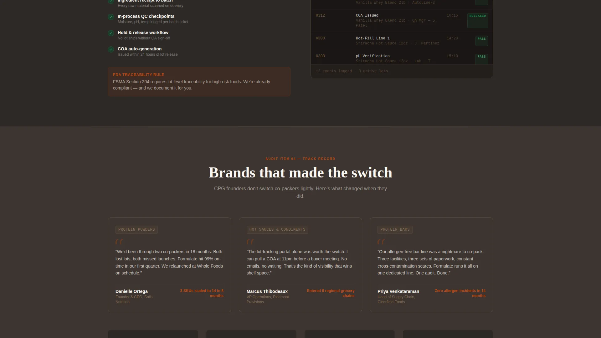 Food & Beverage Contract Manufacturing Landing Page