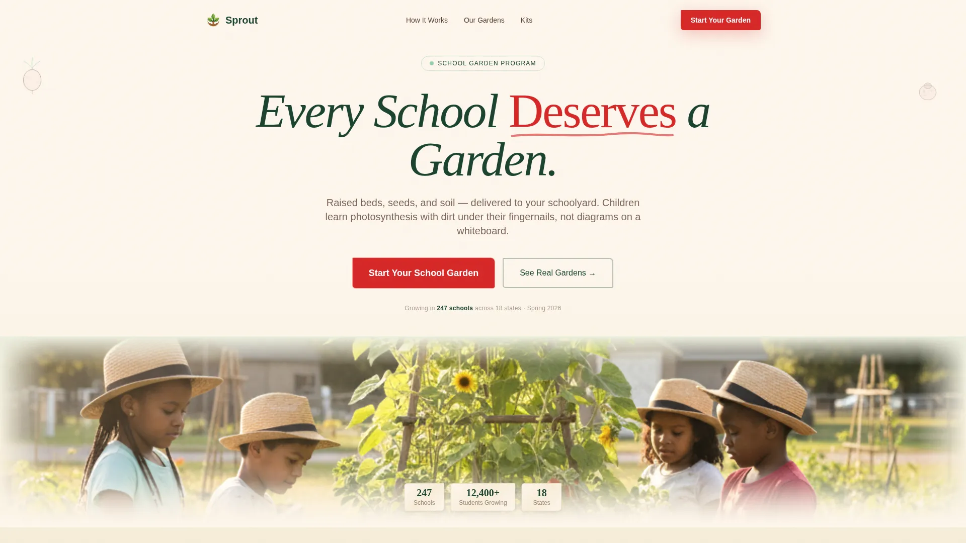 School Garden Landing Page Template for Programs