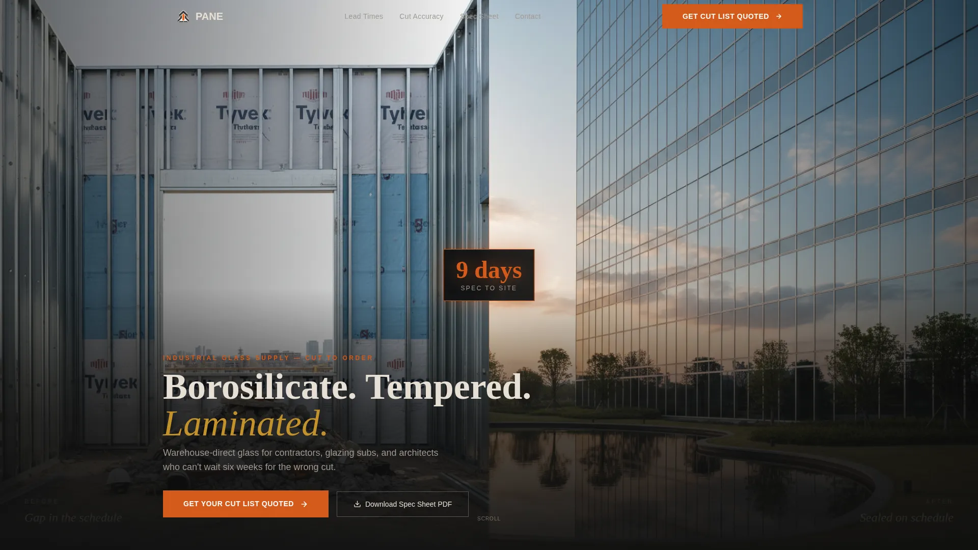 Glass Supplier Landing Page Template | Industrial Design