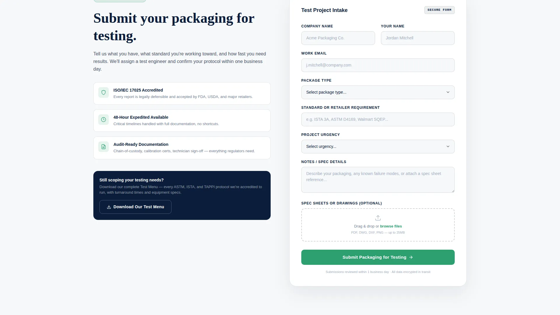 Packaging Manufacturing Advanced Pricing Website Template