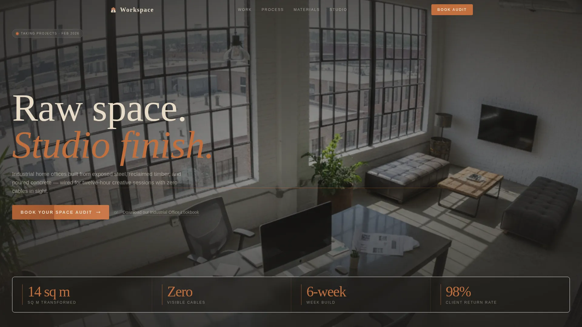 Industrial Home Office Interior Designer Landing Page