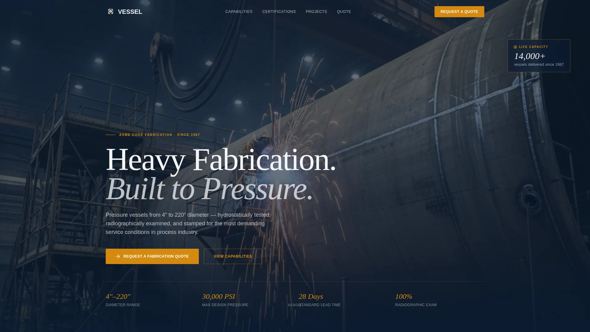 Pressure Vessel Manufacturer Landing Page Template