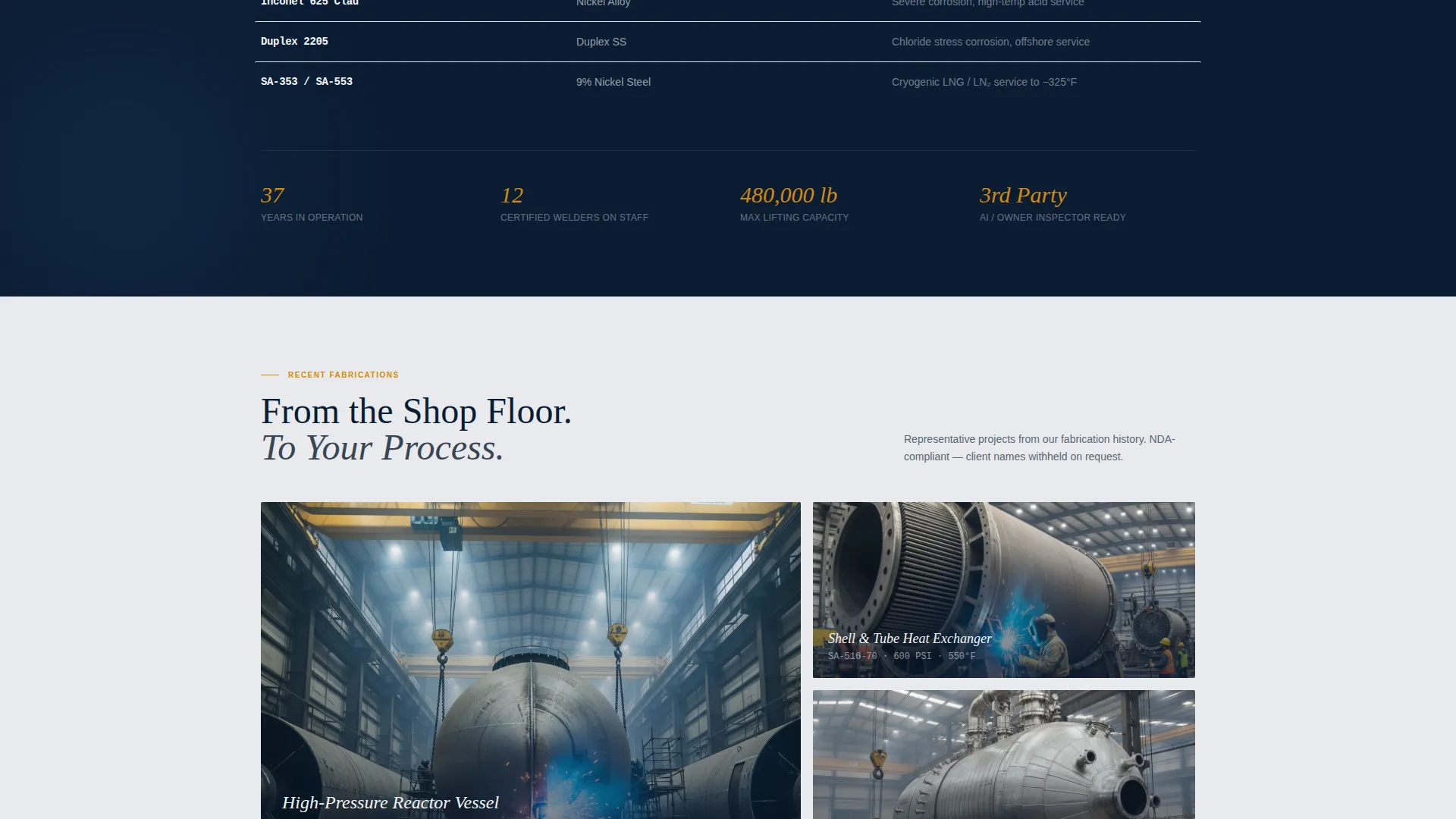 Pressure Vessel Manufacturer Landing Page Template