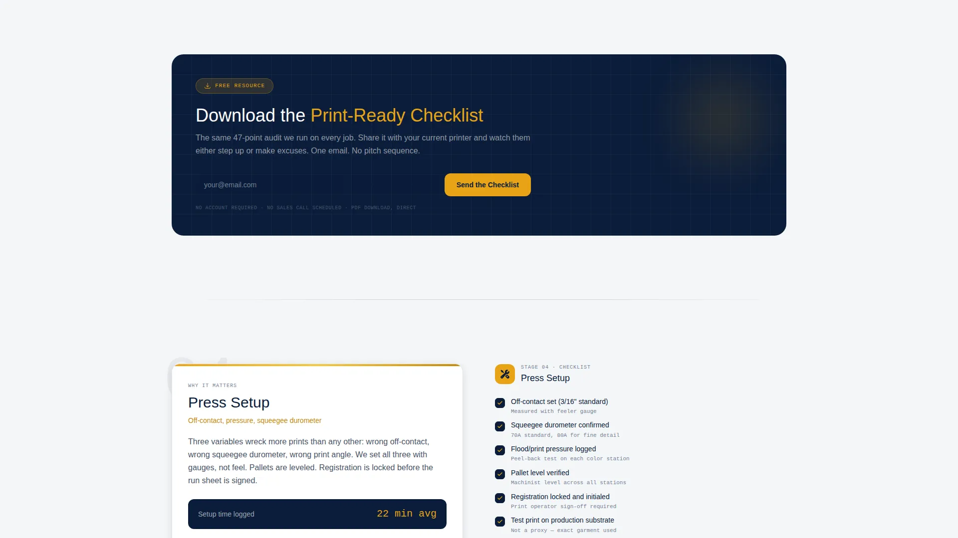 Screen Printing Landing Page Template for Volume Shops
