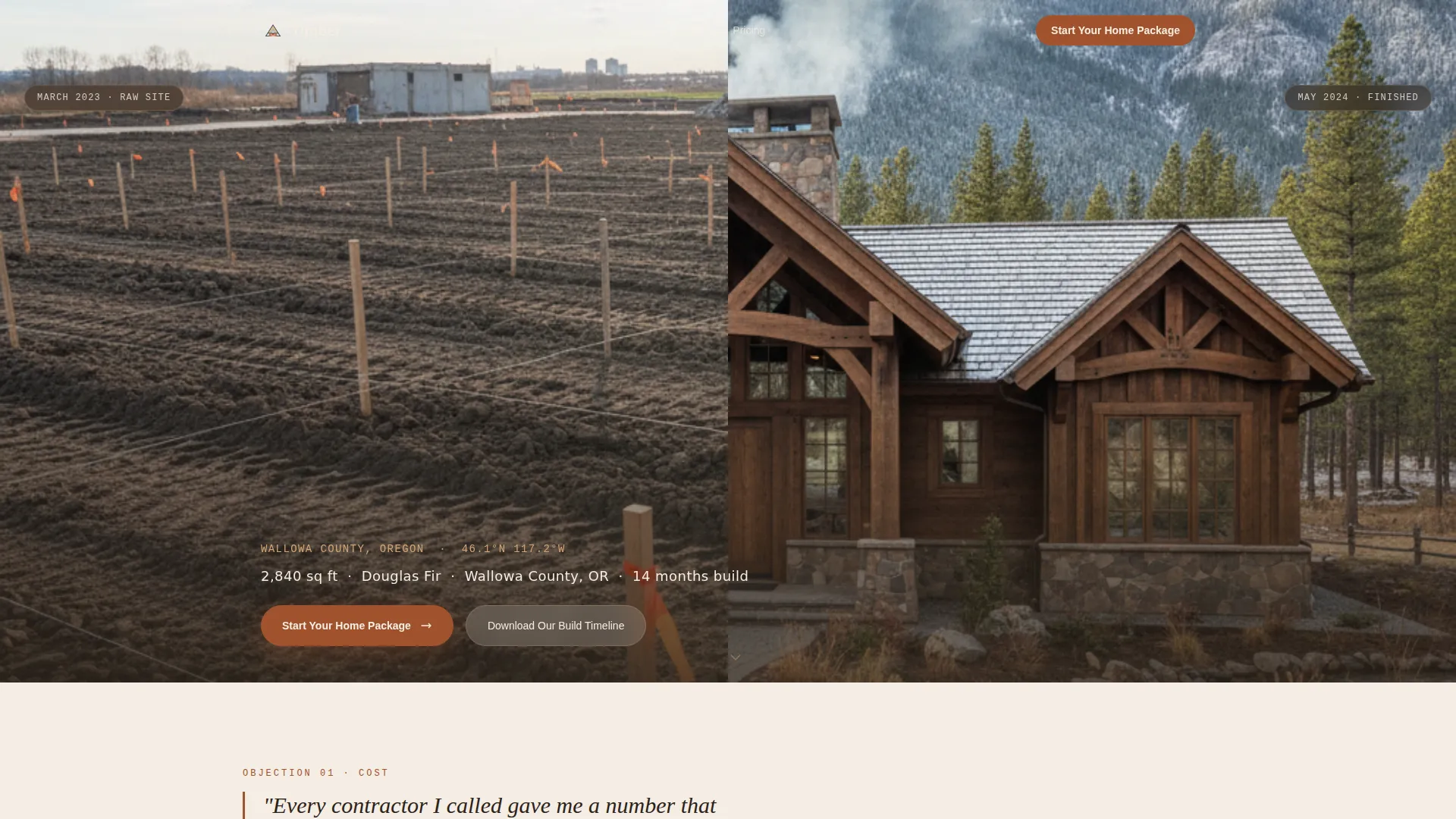 Log & Timber Frame Home Builder Landing Page