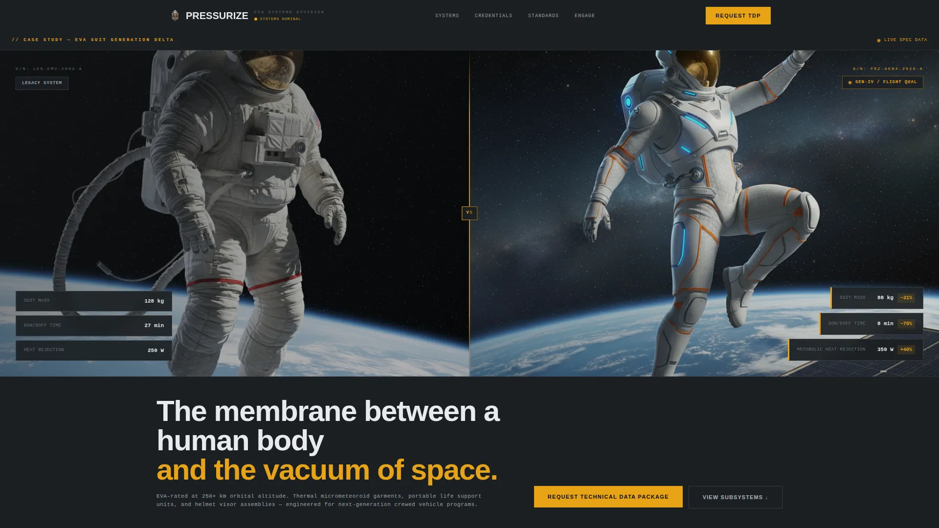 Space Suit Landing Page Template for Aerospace B2B