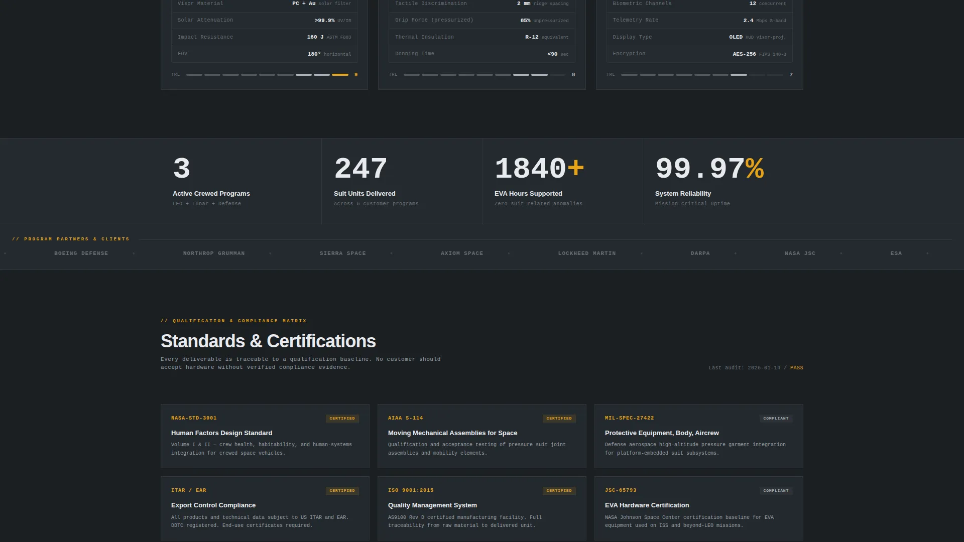 Space Suit Landing Page Template for Aerospace B2B