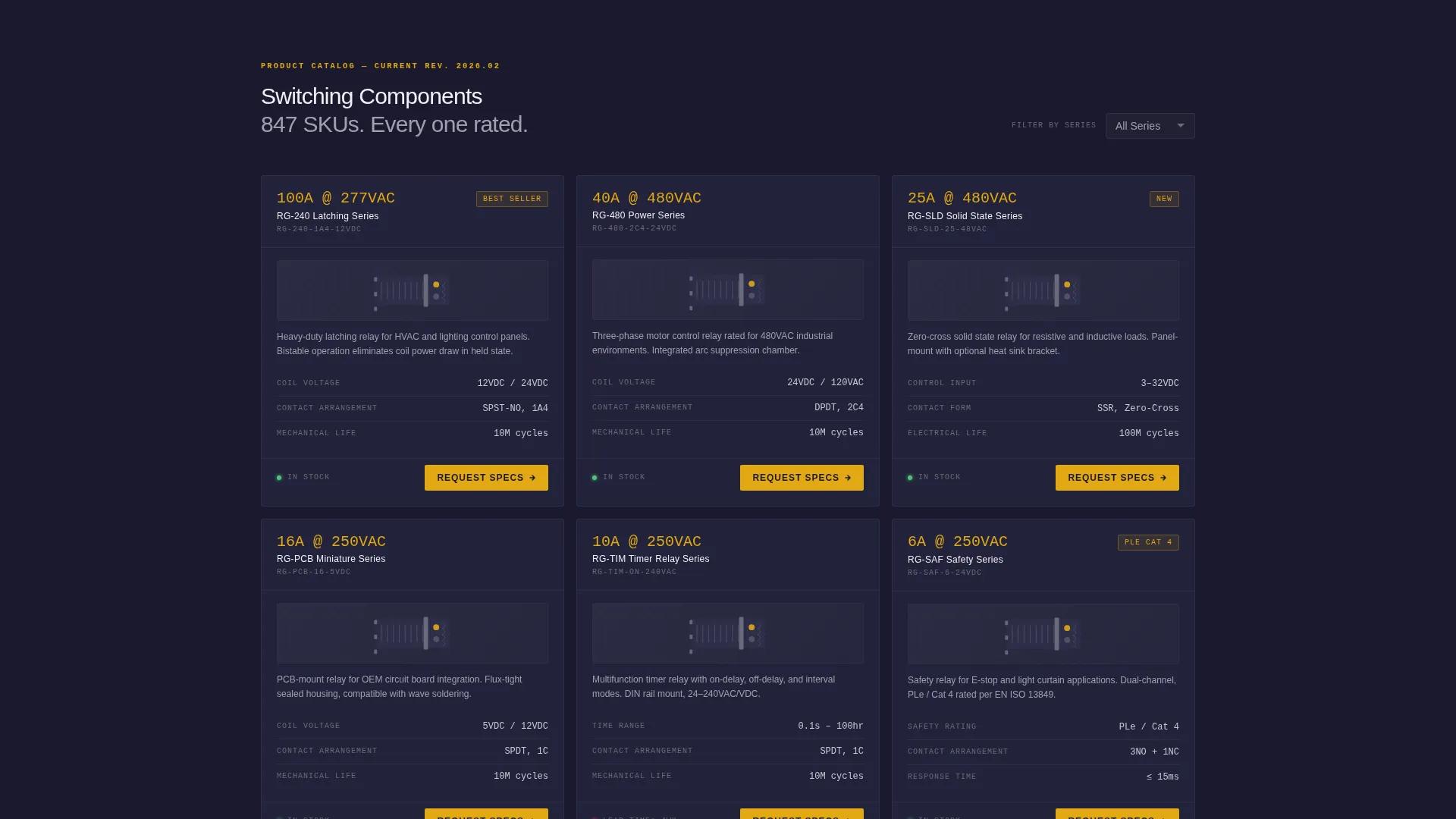 Relay Manufacturer Landing Page Template | Card Grid