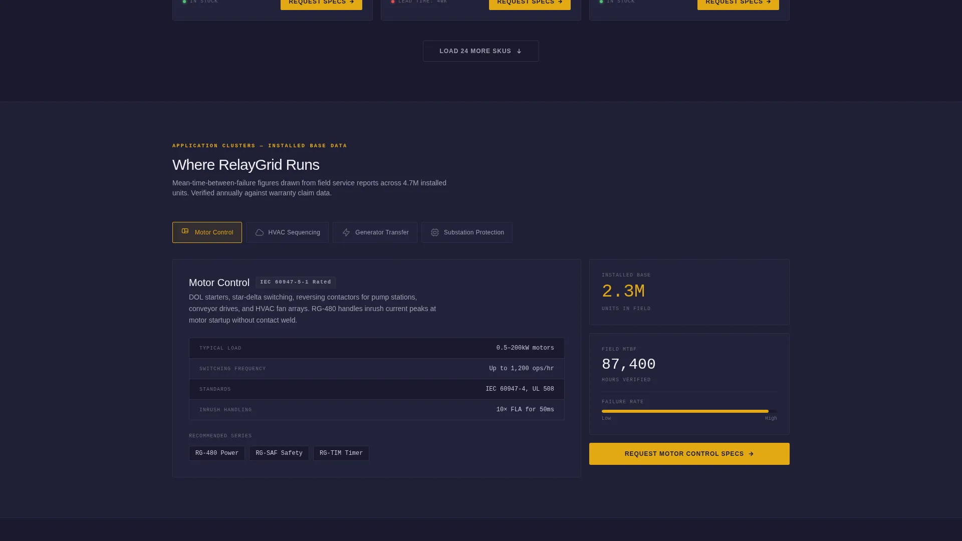 Relay Manufacturer Landing Page Template | Card Grid