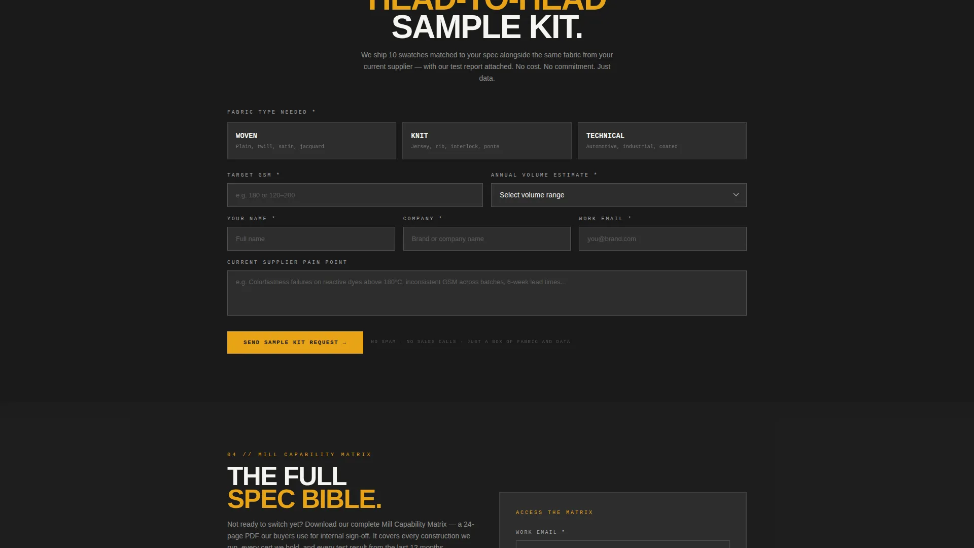 Industrial Textile OEM Supplier Landing Page Template