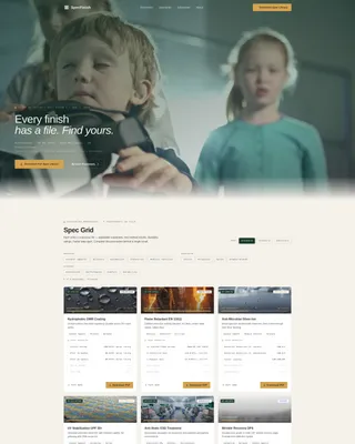 Textile Finishing Spec Card Grid Landing Page