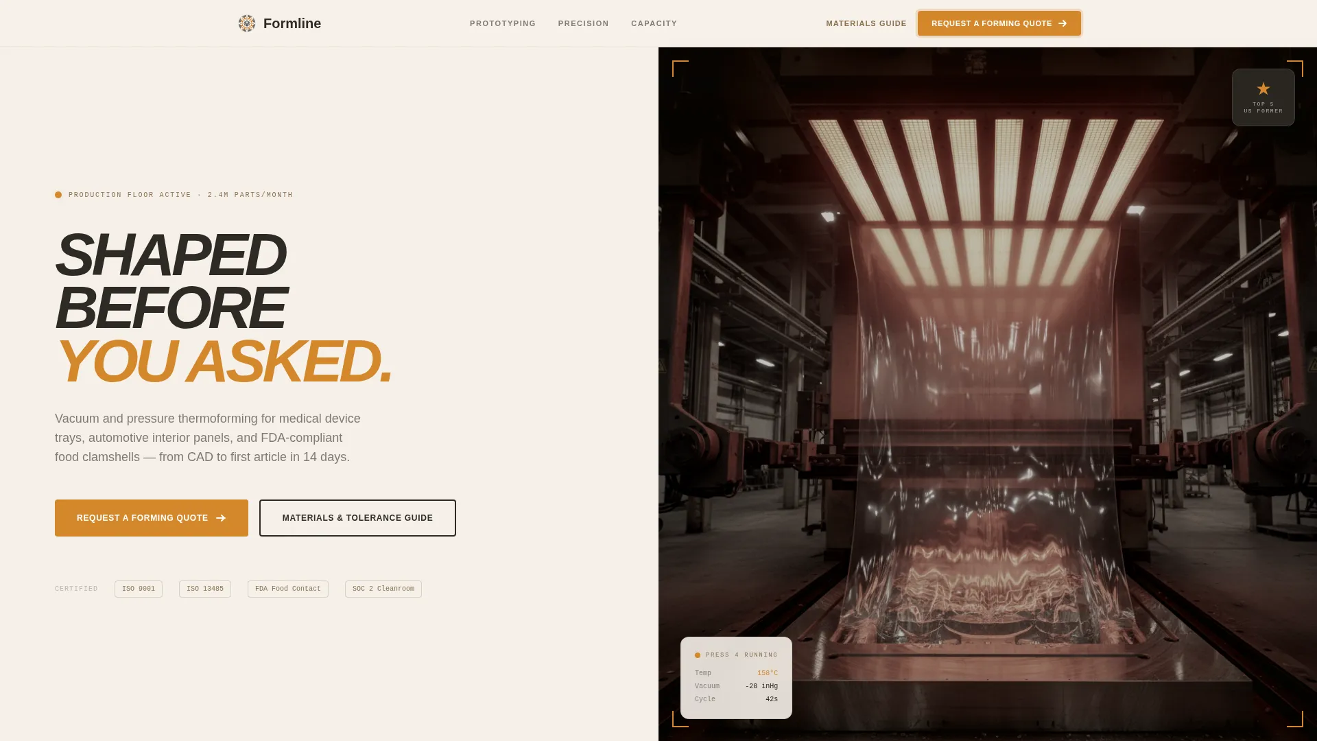 Thermoforming Company Landing Page Template