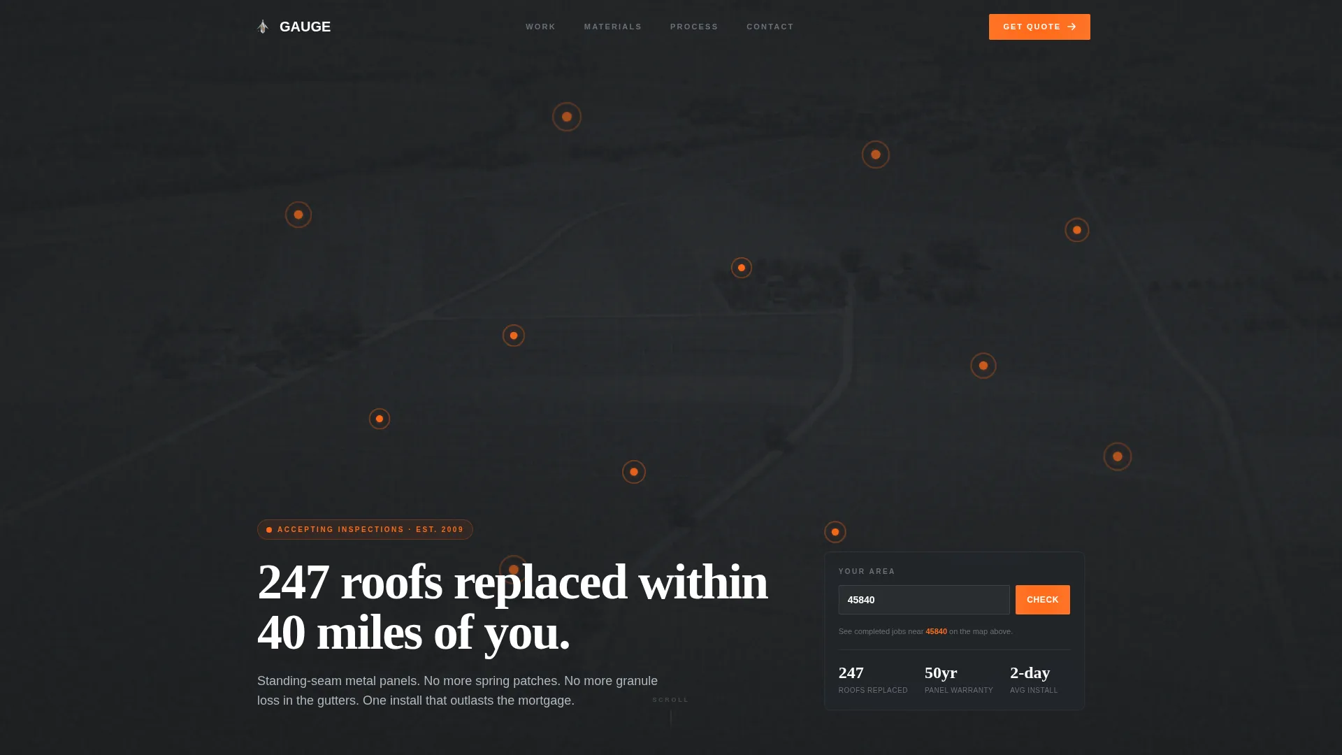 Metal Roofing Specialist Website Template with Job Map