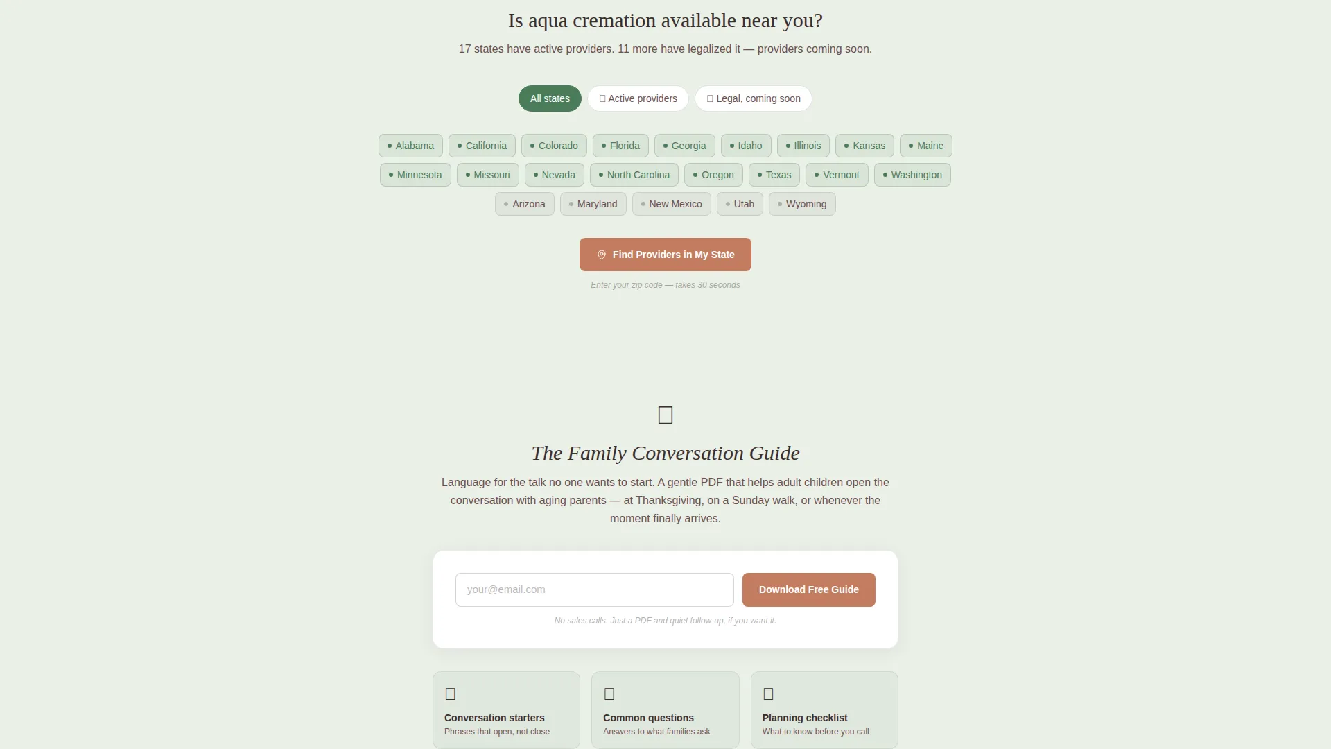 Aqua Cremation Marketplace Landing Page Template