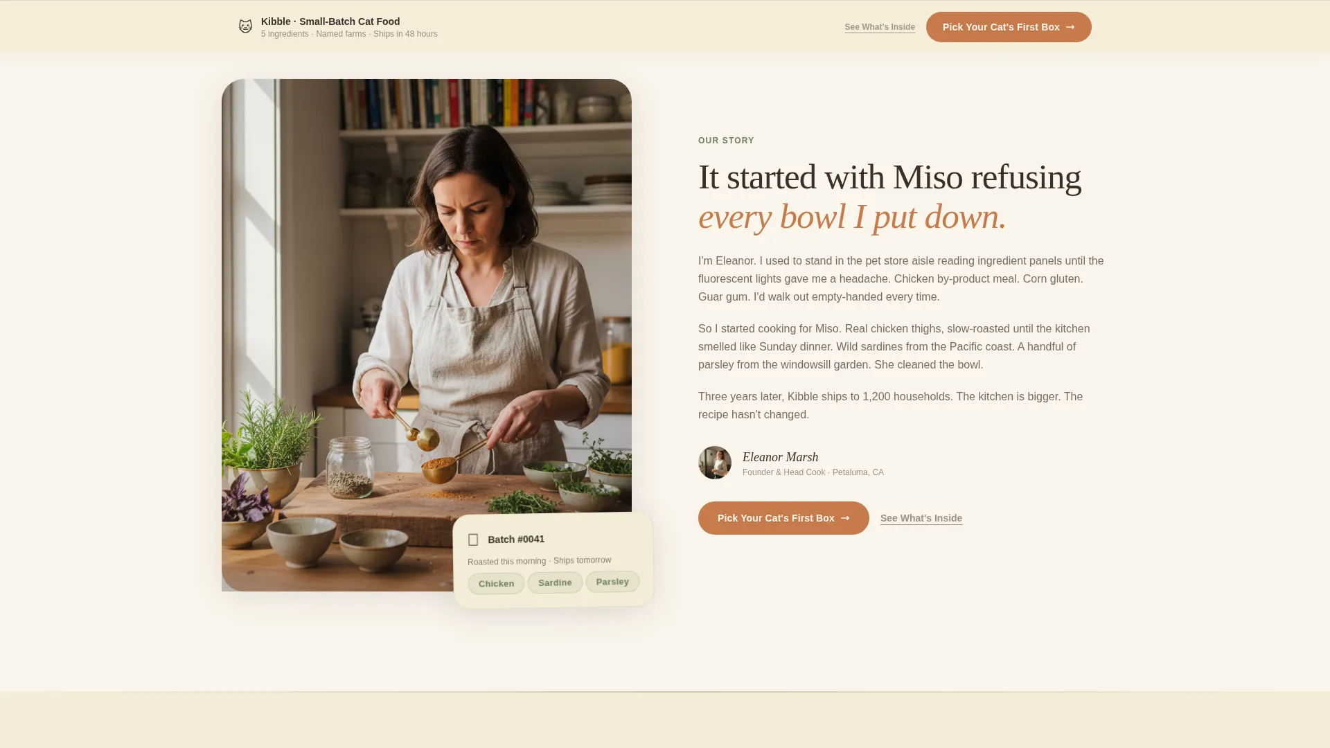Artisan Cat Food Landing Page Template