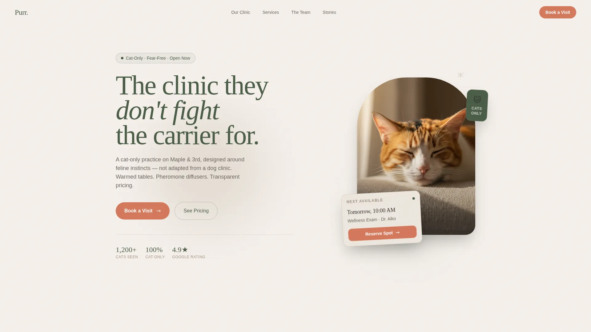 Cat-Only Veterinary Clinic Landing Page Template