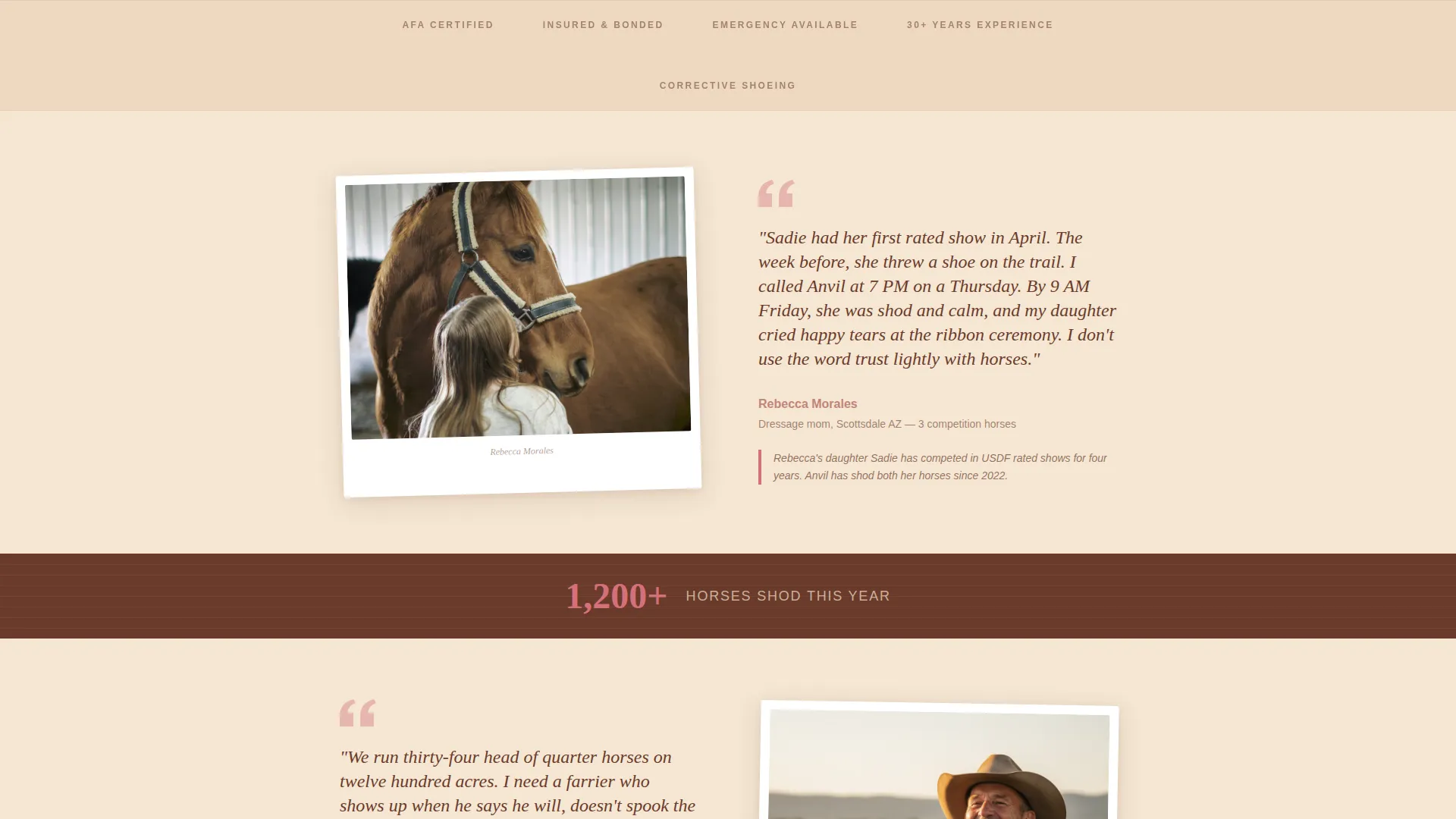 Farrier Landing Page Template | Desert Rose Design