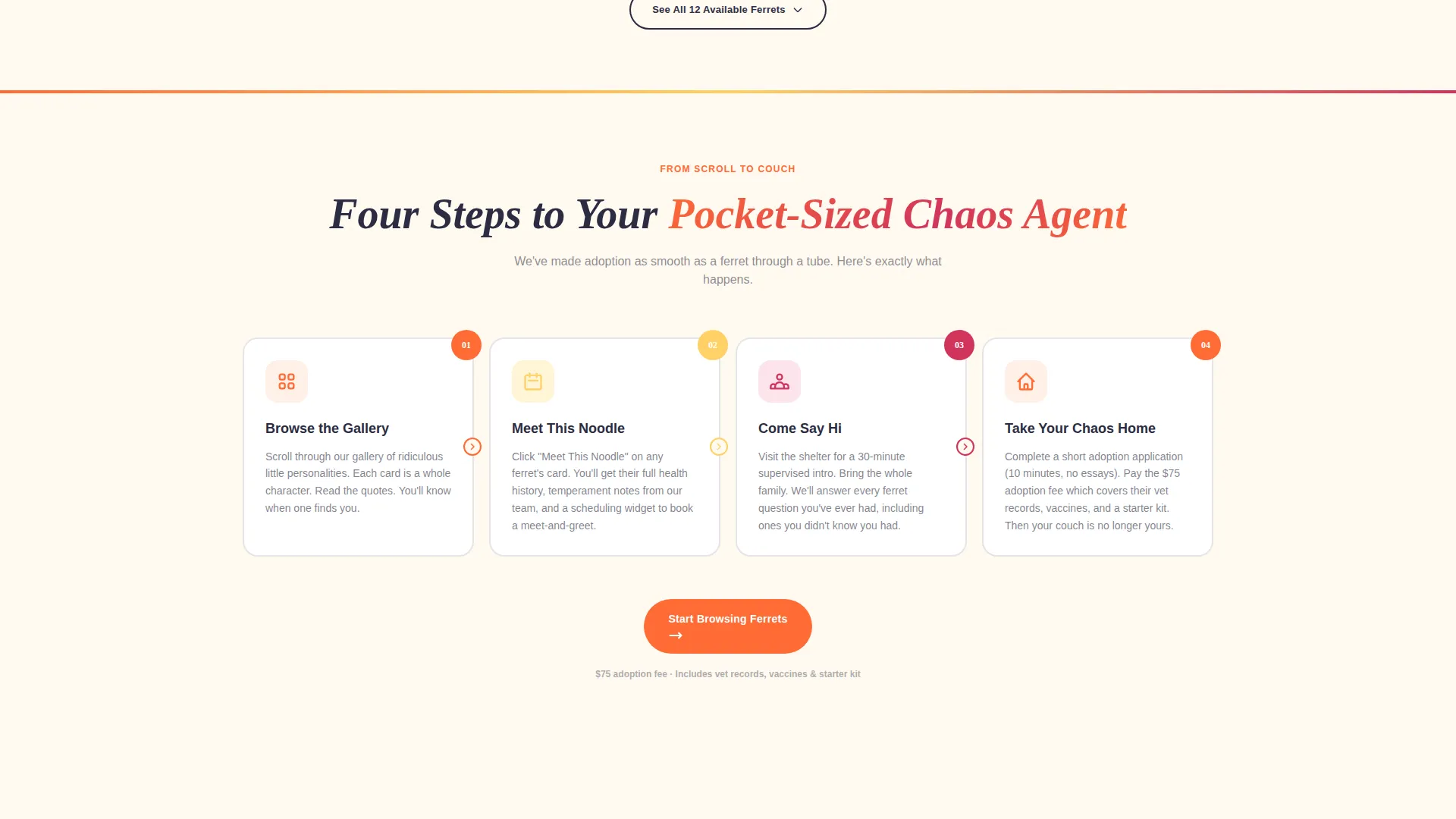 Rescue Landing Page Template - Playful Card Grid