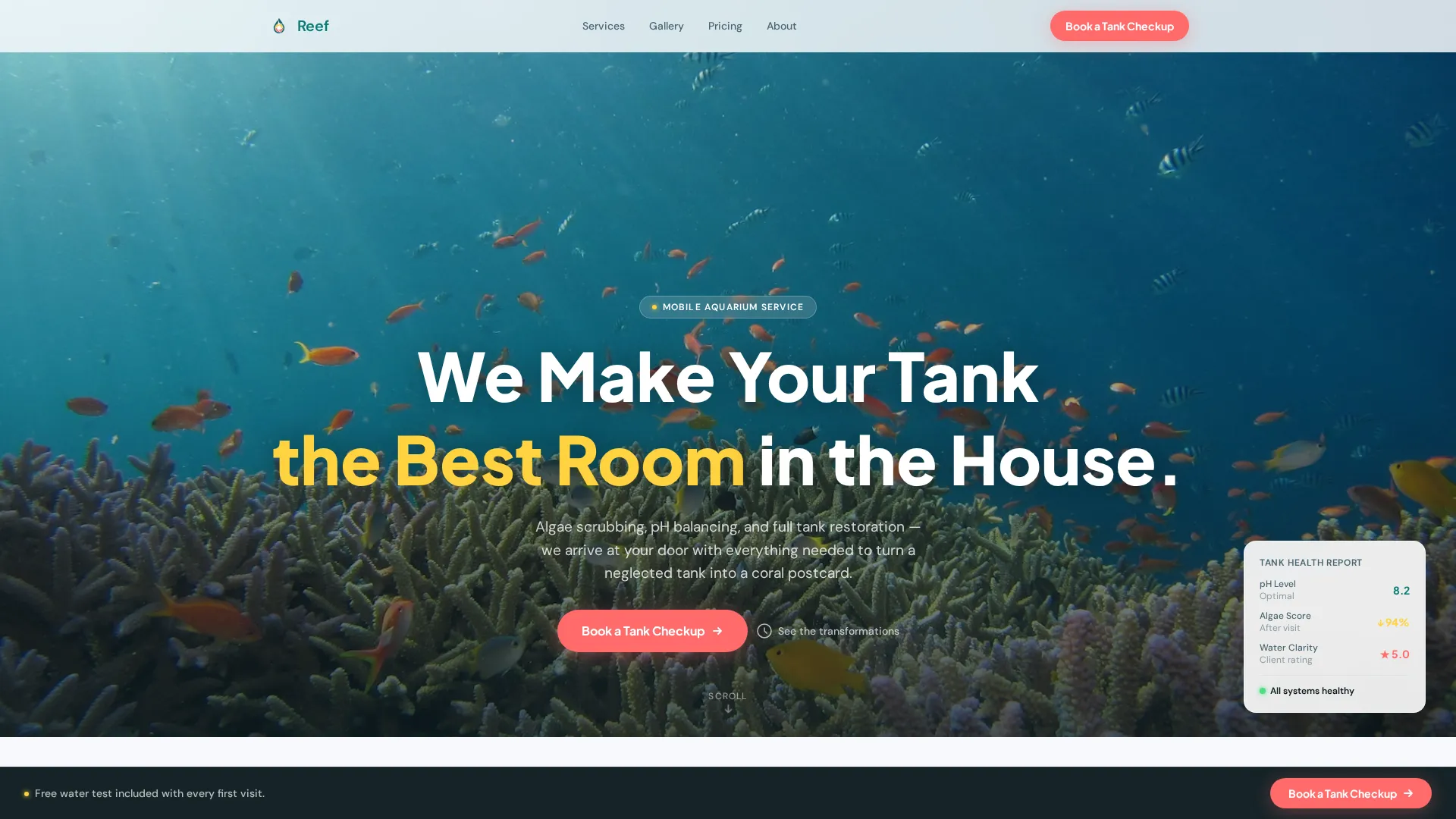 Aquarium Grooming Service Landing Page Template
