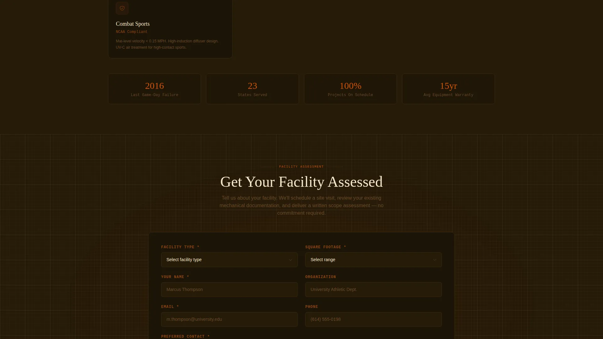 Sports Facility HVAC Contractor Landing Page Template