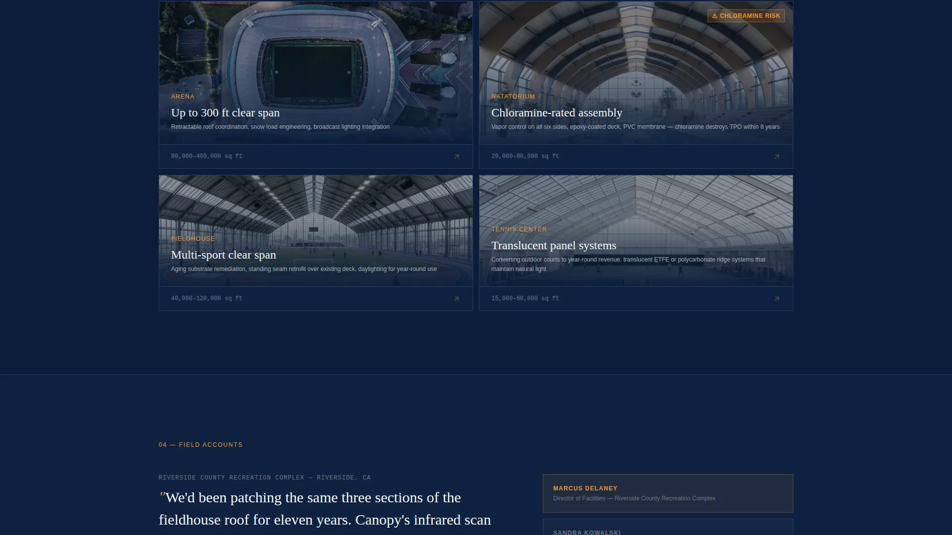 Sports Facility Roofing Contractor Landing Page