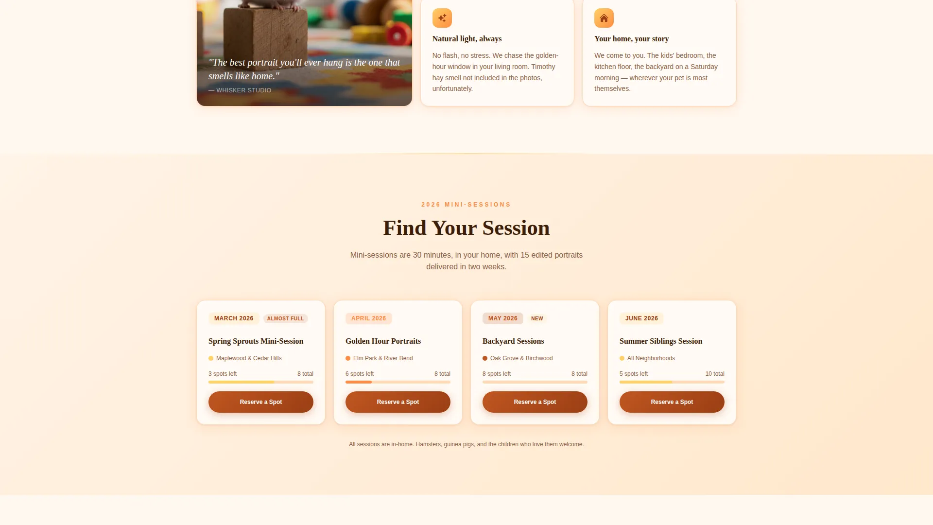 Hamster & Guinea Pig Photography Landing Page