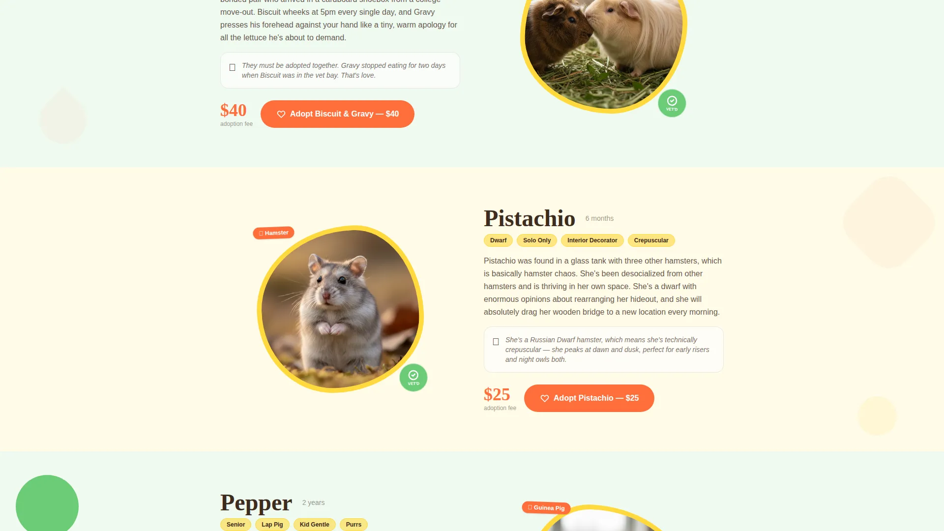 Hamster & Guinea Pig Rescue Landing Page Template