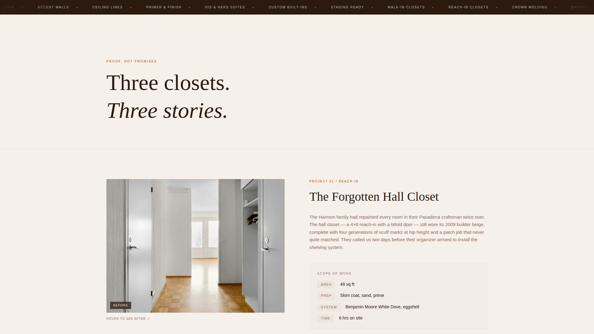 Specialist Walk-In Closet Renovation Professional Website Template