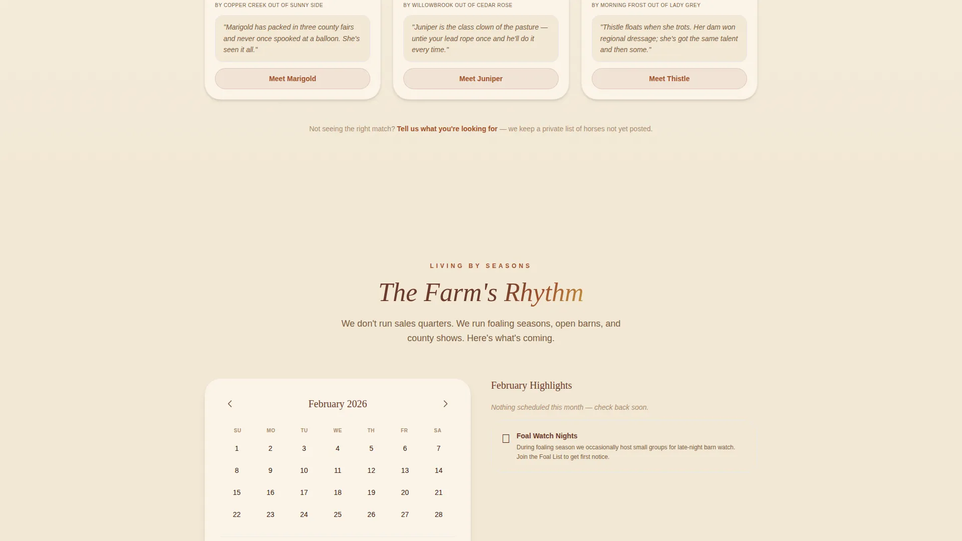 Horse Breeder Landing Page Template | Parchment & Rust