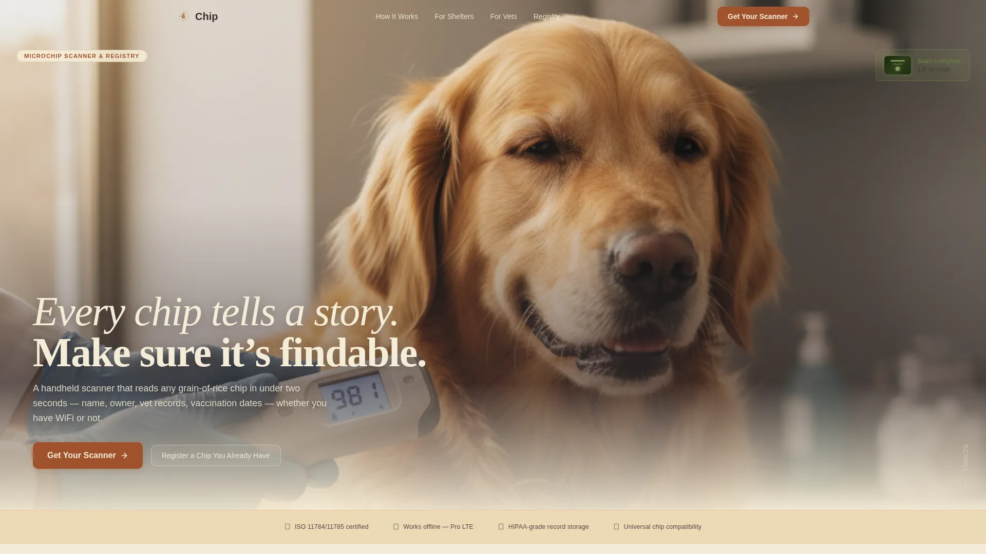 Pet Microchip Scanner & Registry Landing Page Template